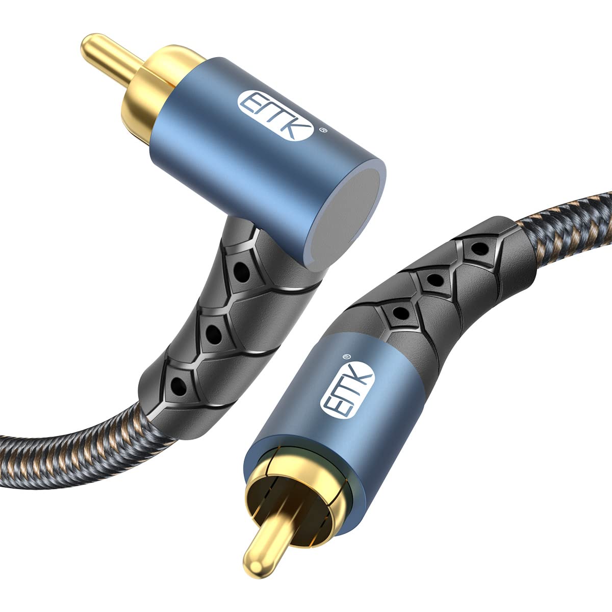 EMK RCA Subwoofer Cable 90 Degree RCA to RCA Audio Cable 24K Gold-Plated Nylon Braided Double Shielded Digital Analogue Supports Amplifiers,Home Theater,Hi-Fi Systems,Subwoofer(6.6ft/2m)
