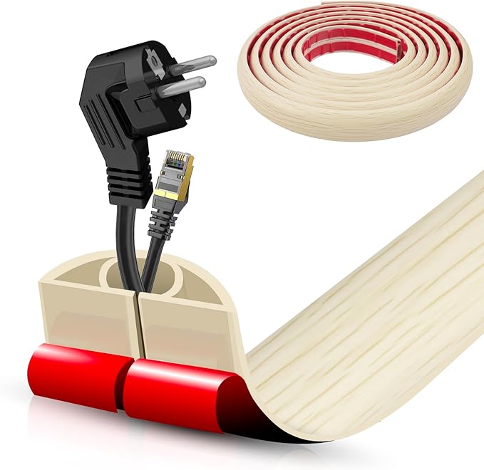 Floor Cord Cover Self Adhesive Cord Hider,10FT Cable Management, Extension Strip Protector for Wires, Prevent Cable Trips for Offices, Gyms, Exhibitions Cavity:0.51"(W) x 0.3"(H) Yellow Wood