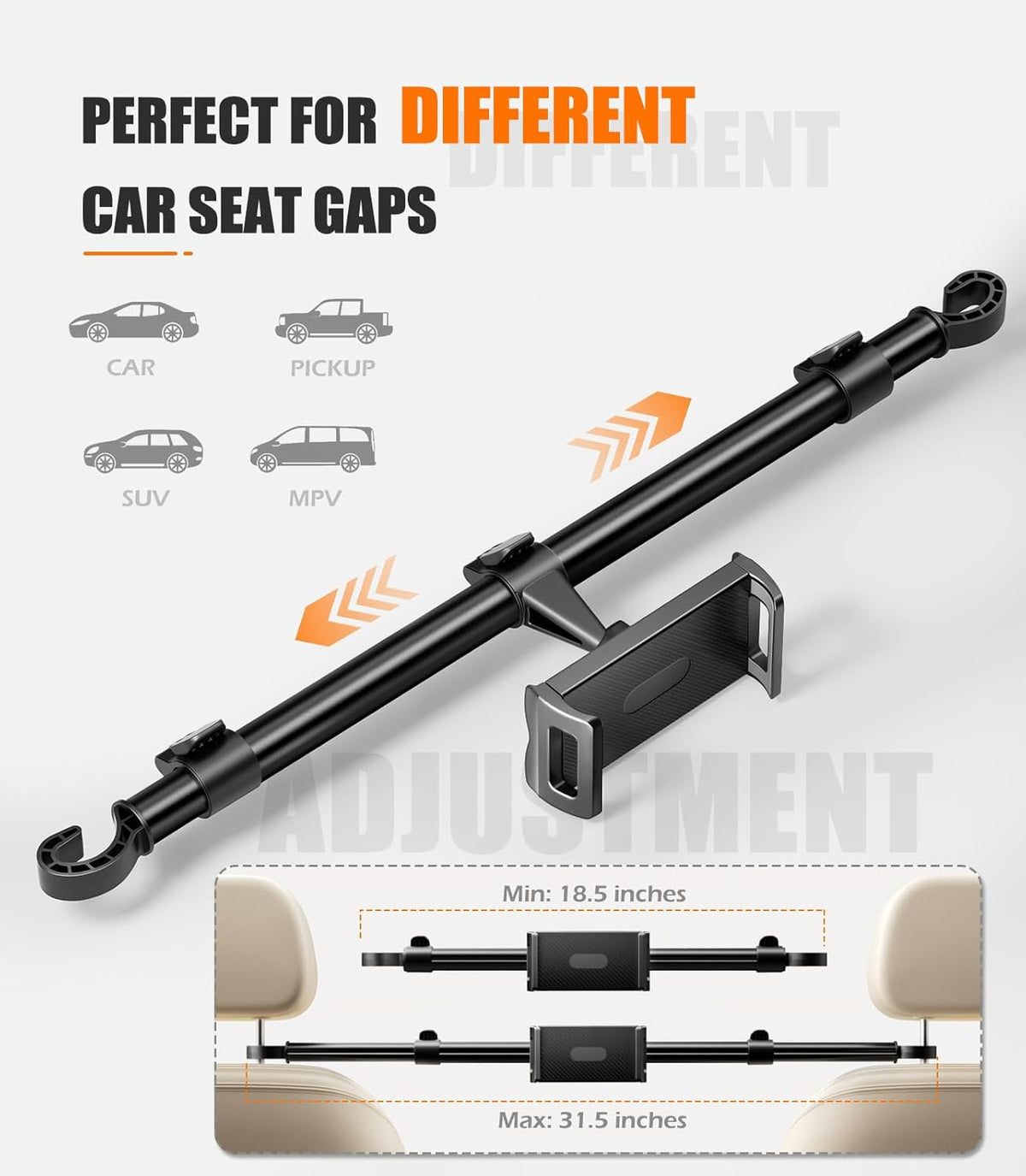 Aaeiirey Stability][360 4.516.5" Car Headrest Tablet Holder [Dual-Clamp Adjustable] Back Seat iPad Mount for Kids Road