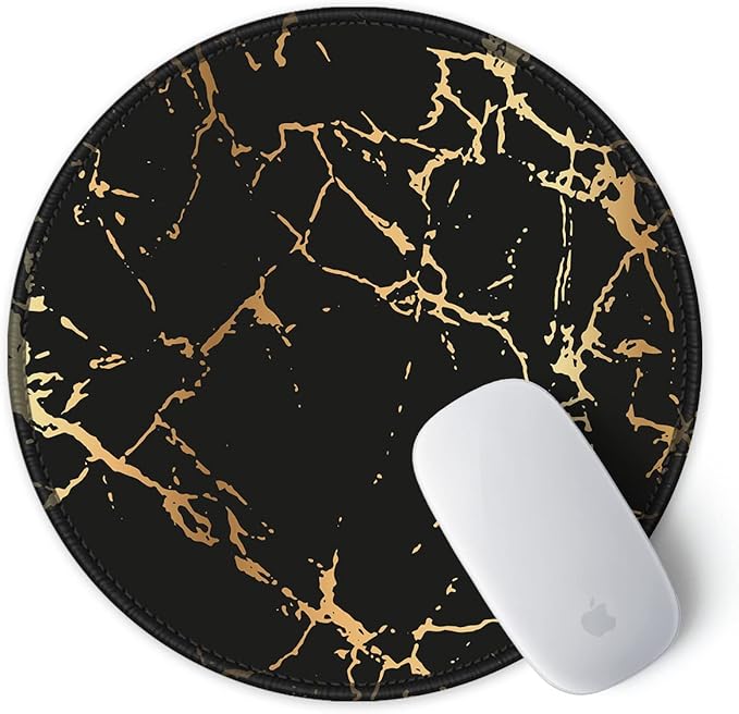 ITNRSIIET Round Mouse Pad with Stitched Edge Premium-Textured Waterproof Non-Slip Rubber Base Desktop Protection Mat Diameter 8.7 inches, Gold Texture Black Marble