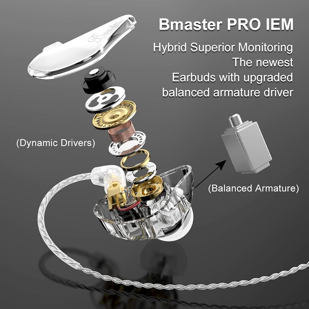 BASN in-Ear Monitors, Bmaster Triple Driver HiFi Stereo Noise-Isolating with Enhanced Bass for Musicians Stage/Audio Recording(PRO White/Black)