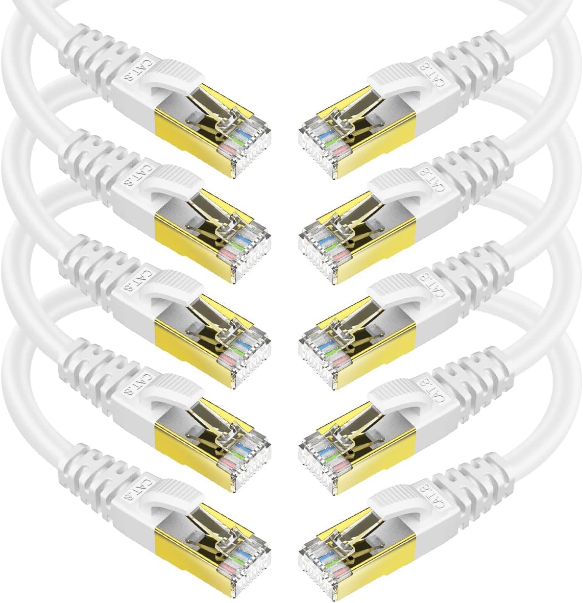 KASIMO CAT 8 Ethernet Cable Shielded SFTP Internet Network Patch Cord, Heavy Duty High Speed LAN Cables w Gold Plated RJ45 Connector Professional for Router, Modem, Gaming(10 Feet, 10 Pack White)