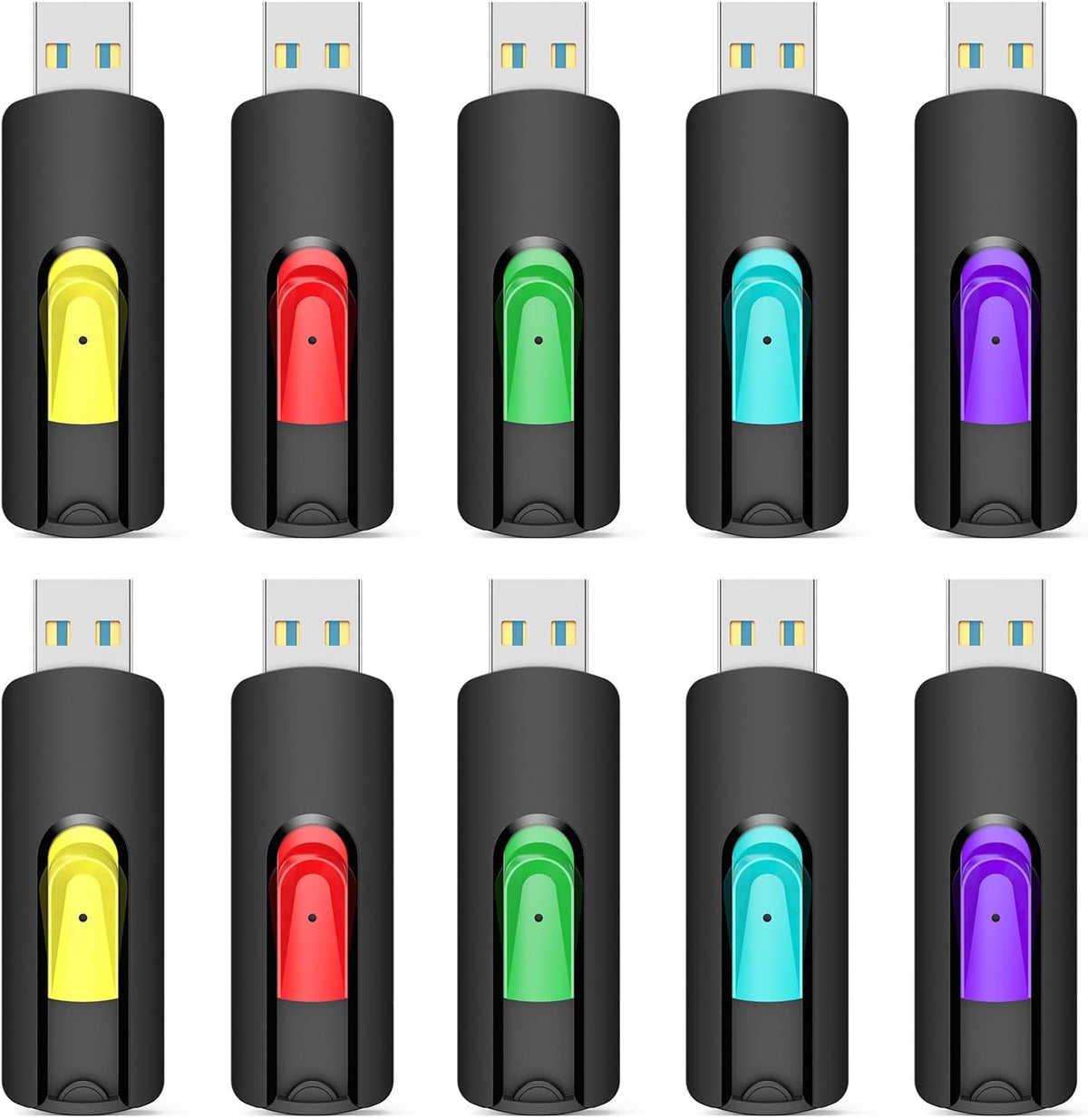 Aiibe 128GB Flash Drive 10 Pack - USB 2.0 Memory Stick (Red, Green, Cyan, Yellow, Purple)