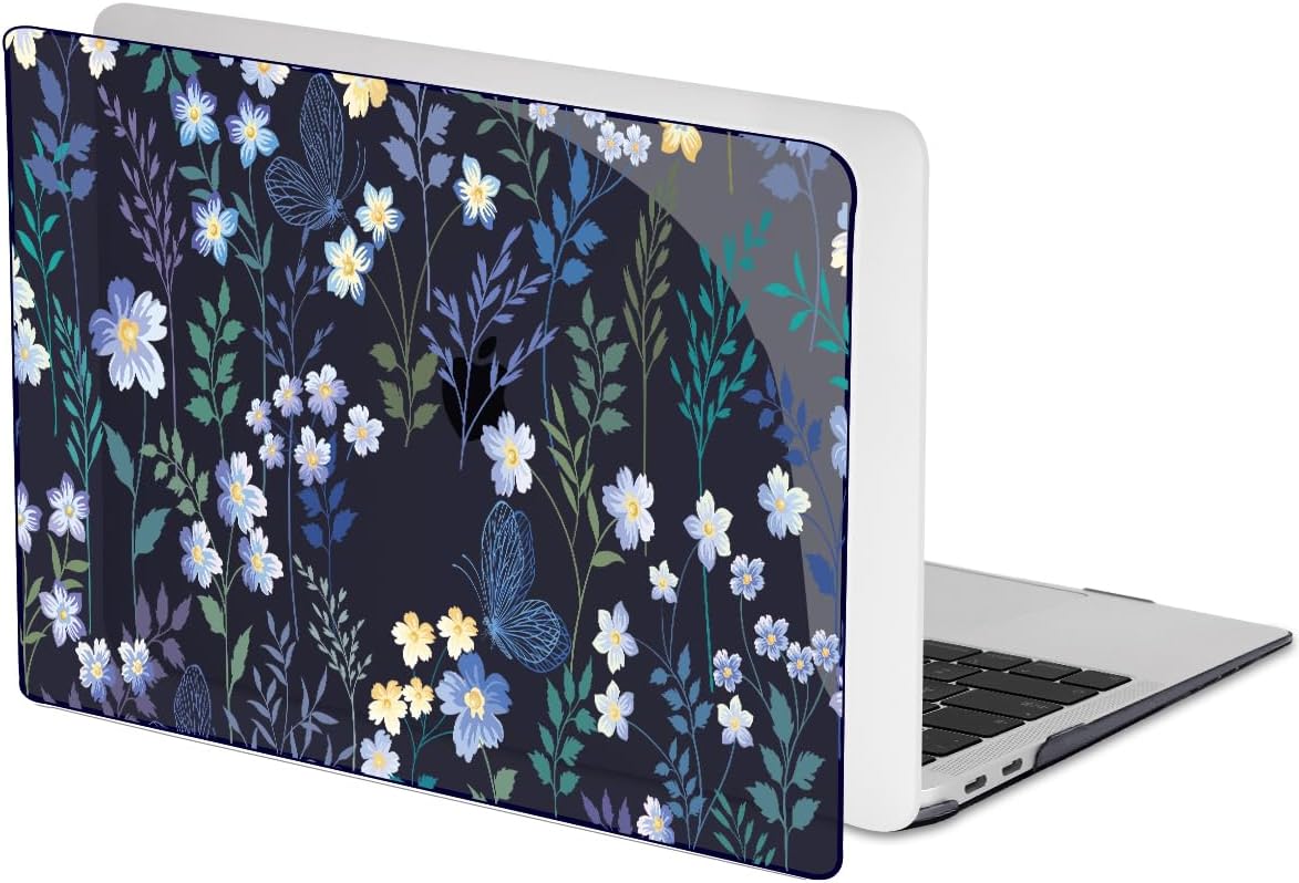 for M1 MacBook Air 13 Inch Case 2021 2020 2019 2018 Release M1 A2337 A2179 A1932 Cover with Retina Display & Touch ID, Printed Pattern Plastic Hard Shell Case, Meadow Wildflower Black