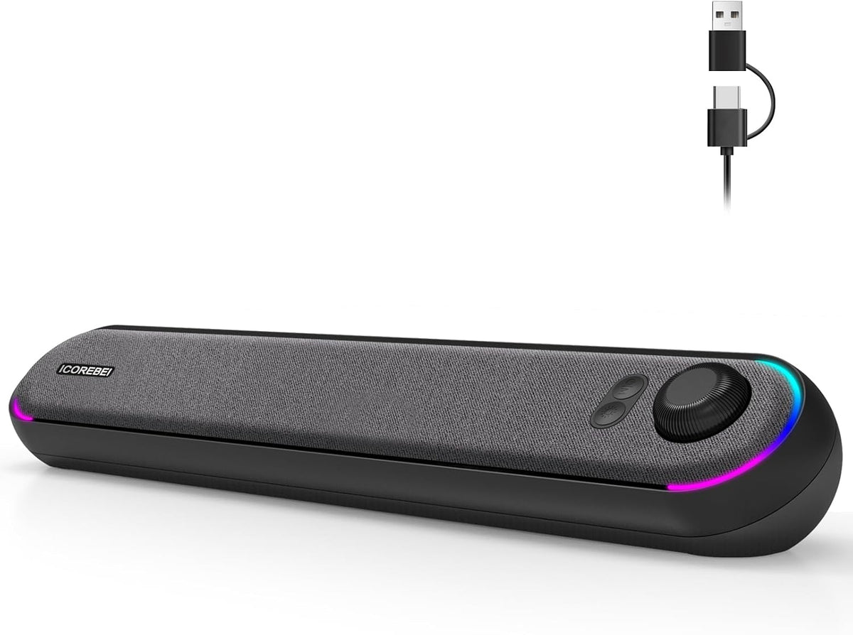ICOREBEI Desktop computer speaker, soundbar, compatible with Mac, desktop, laptop, tablet, monitor, PC, and mobile