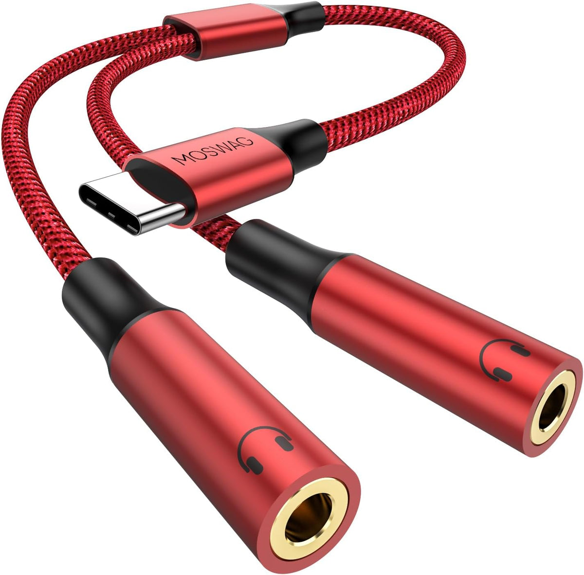 MOSWAG Type C to Dual 3.5mm Aux Headphone Jack Adapter, Hi-Res 2 Way Audio Y Cable Cord Compatible with iPad Samsung S23 S22 Google Pixel 7 6 Pro 5