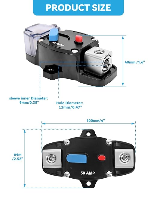 BULVACK 100 Amp Circuit Breaker 12-48 Volt DC 100A Self Recovery Resettable High Amp Circuit Breaker with Manual Reset Button for Automotive RV Marine Boat Car Audio and Amps Protection