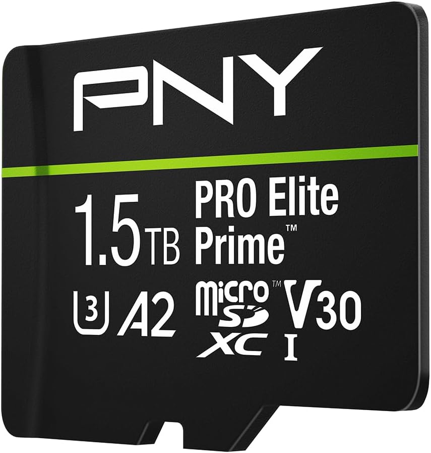 PNY 1.5TB PRO Elite Prime C10 U3 V30 A2 microSDXC Flash Memory Card – Ultra-Fast Speeds, Read 200MB/s, Write 150MB/s, 4K UHD, Full HD, UHS-I, for Smartphones, Drones, Action Cameras