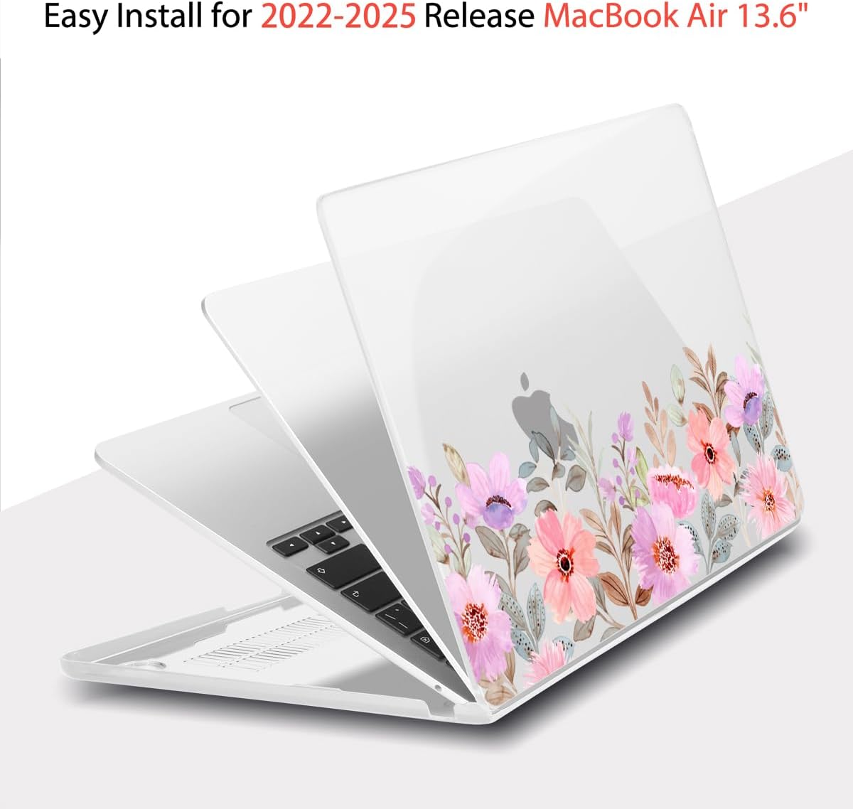 Teryeefi for MacBook Air M4 M3 M2 13 inch Case fits Model A3240 A3113 A2681, Hard Shell for MacBook Air 13.6" 2022-2025 Released Case with Keyboard Cover+Screen Protector, Pink Flower Garden-A