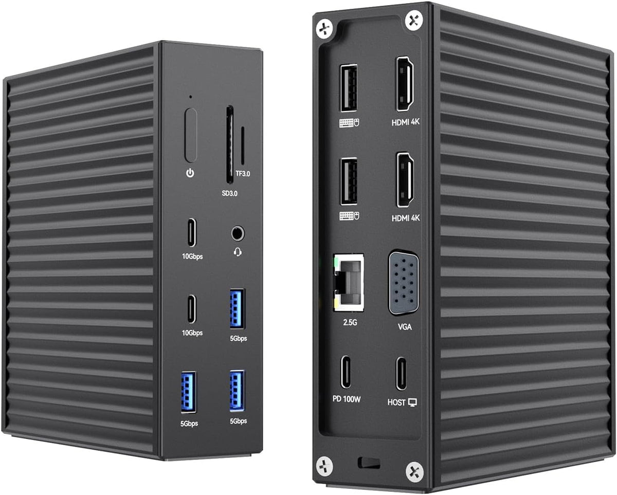 ACASIS USB C Docking Station Dual Monitor,16-in-1 Laptpop Docking Station with 2* HDMI,VGA,2.5G Ethernet,SD/TF,10Gbps USB-C 3.1,3.5mm Audio,PD100W,USBC Hub for MacBook/Dell/Lenovo/HP/ThinkPad (Black)