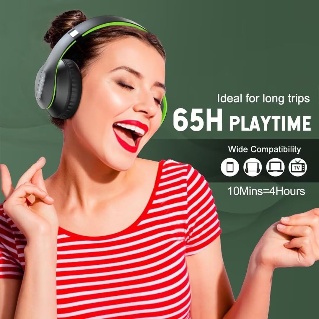 Wireless Bluetooth Headphones Over Ear, 65H Playtime HiFi Stereo Headset with Microphone and 6EQ Modes Foldable V5.3 Bluetooth Wireless Headphones for Travel Computer Laptop