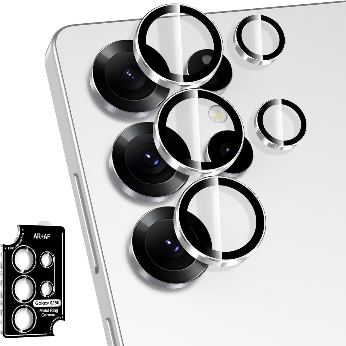for Samsung Galaxy S25 Ultra Camera Lens Protector, Individual Metal Ring Tempered Glass Lens Cover, [Strong Adsorption] Scratch Resistant Ultra-Thin HD Clear Lens Cover, 1 Set-Slivery Ring