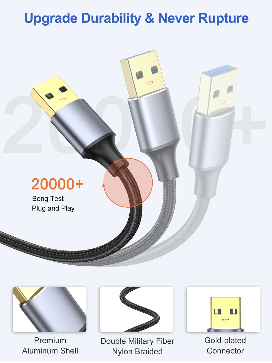 6 inch 2-Pack, 3.0 0.5FT USB Cable Short USB A to USB A Cable Male to Male Double Sided Cord Compatible with Hard