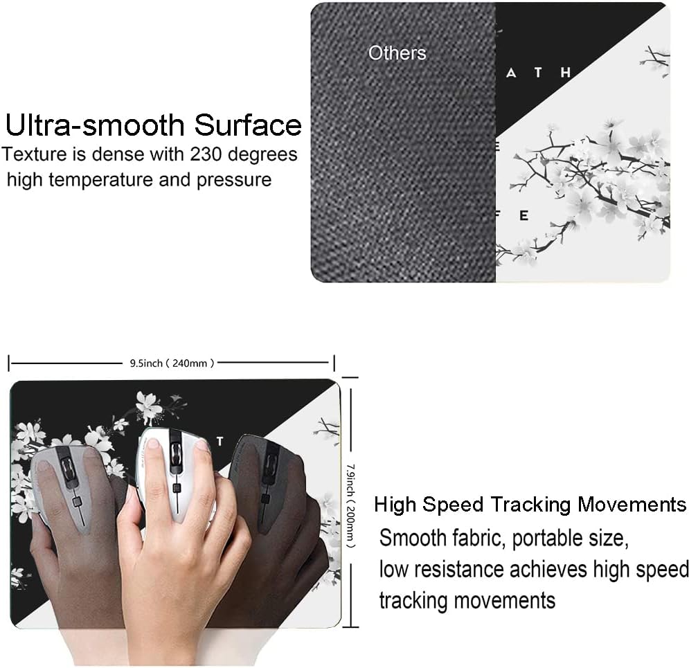 Inspirational Quote Mouse Pad - Square Waterproof Non-Slip Rubber Base for Office Laptop, 9.5"x7.9"x0.12" Inch (Death and Life)