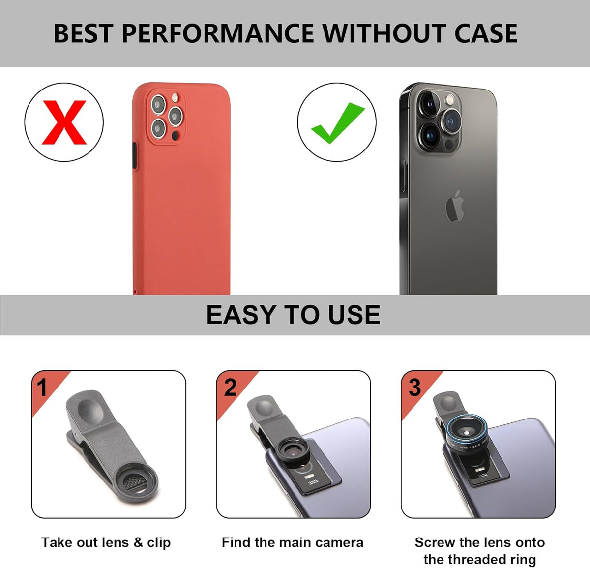 Fisheye Lens 235° Phone Camera Lens, Fish Eye Lens for iPhone 14 13 12 X XR Pixel Samsung Smartphone,Clip on Cell Phone，Funny Photos