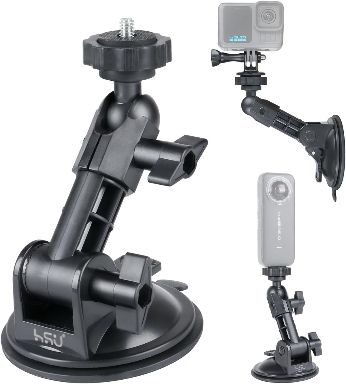 HSU 360/DJI 1/4-20 Car Suction Cup Mount for GoPro/Insta Osmo Action Camera, Car Window Holder with Ball Joint Thread