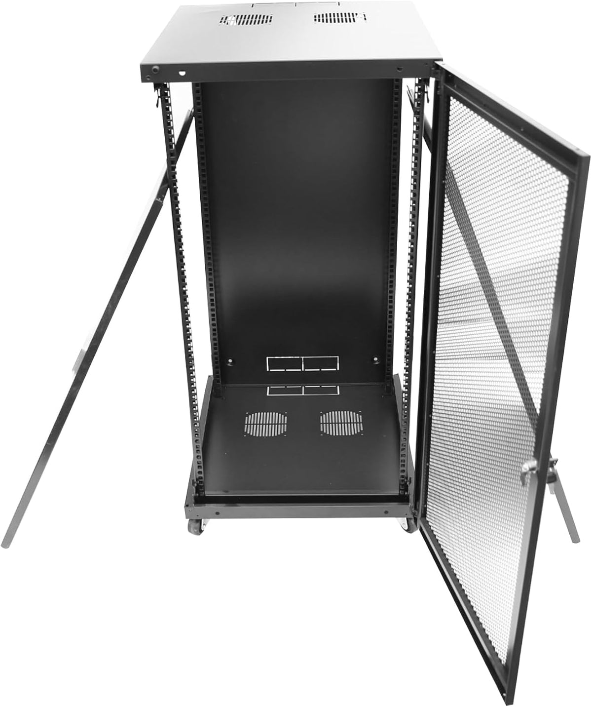 22U Server Cabinet Wall Mount Rack Enclosure with Caster Wheels 2 Server Fans Locking Grid Gate Removable Side Panels 19" Network Cabinet 15-18.5" Installation Depth Heavy-duty frame(22u cabinet 44IN)