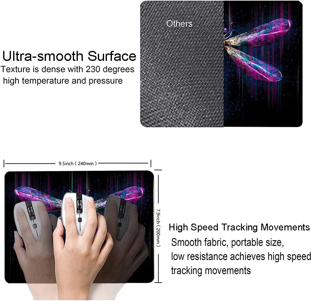 Hokafenle Mouse Pad, Purple Dragonfly Mouse Pad, Square Custom Mouse Mat Waterproof Mousepad Non-Slip Rubber Base MousePads for Office Home Laptop