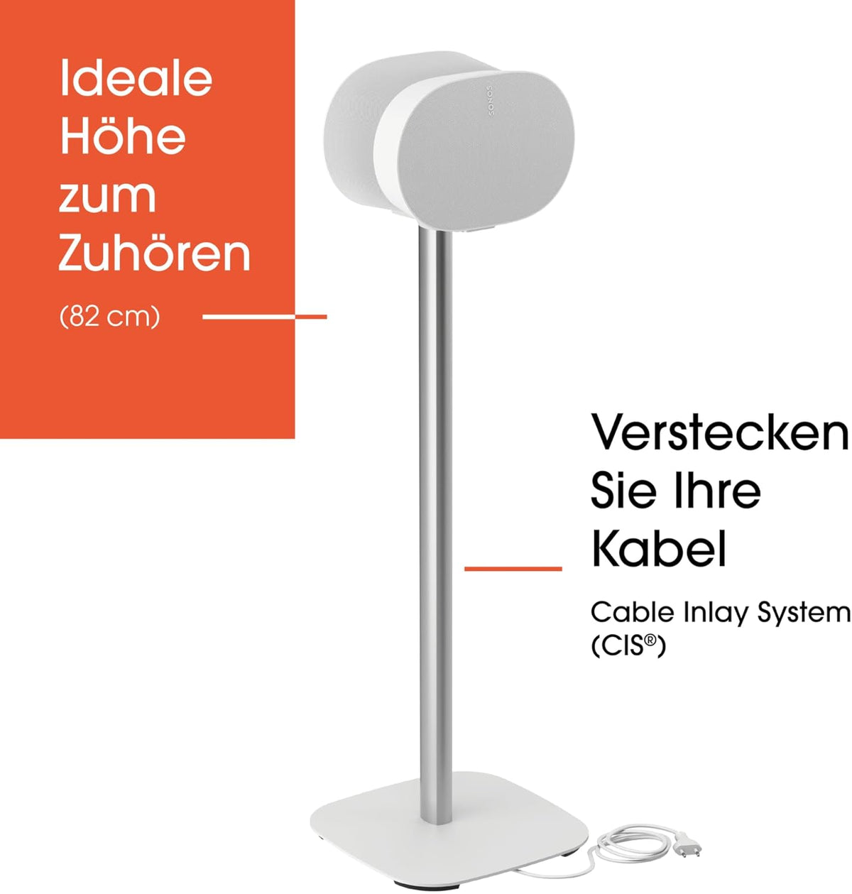 Vogel's SFS 4133 Speaker Floor Stand for Sonos ERA 300, Cable Inlay System, Height: 32,3 inch (82 cm), Exceptionally Stable, White, 1 Floor Stand