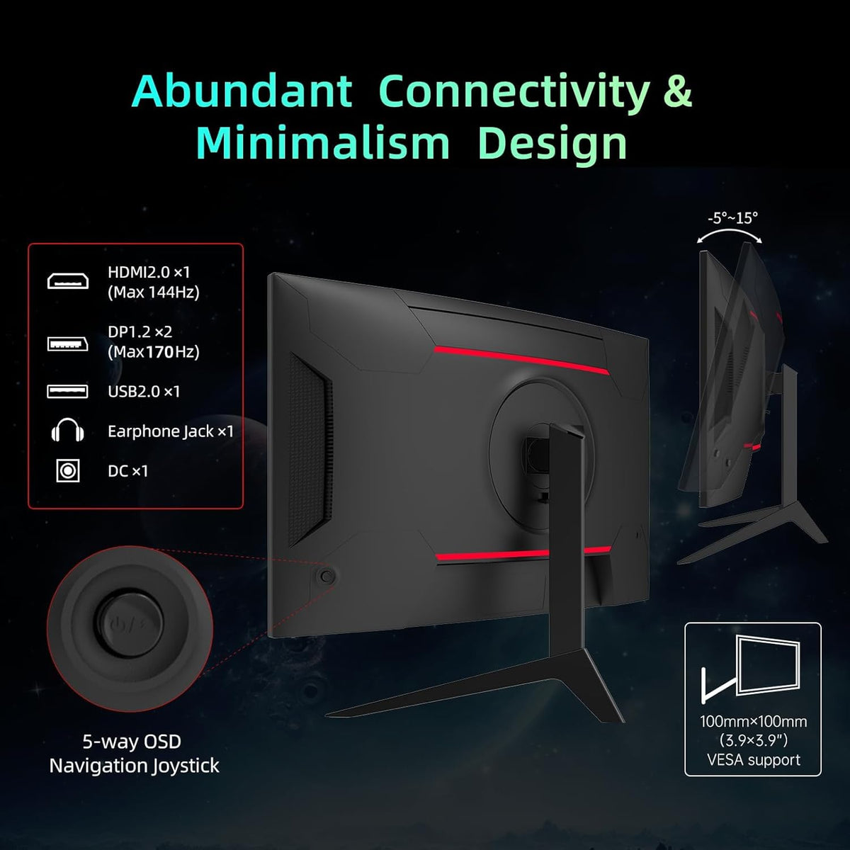 KTC 32 inch Curved Gaming Monitor, 180Hz 1ms MPRT, 2K 1440P 144Hz Monitor, 1500R HVA Display, Adaptive Sync, HDR, 120% sRGB, DisplayPort HDMI, Vesa Support 3.9x3.9'', PC Moniter for Gamers