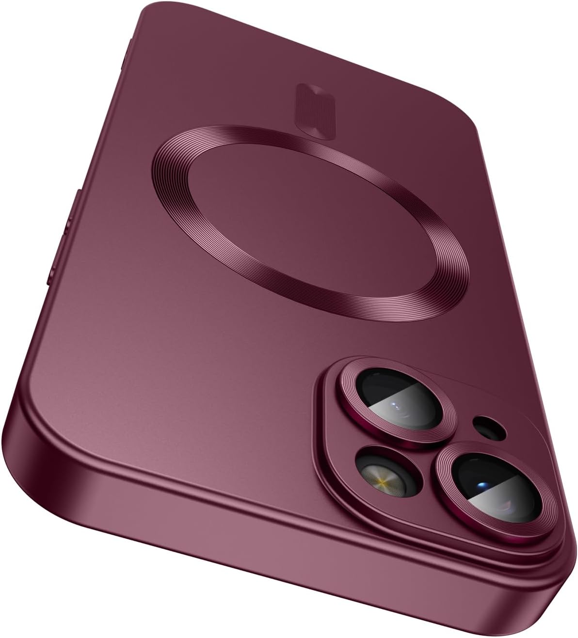 Magnetic for iPhone 13 Case [Compatible with MagSafe][Built-in Camera Lens Protector] Slim Soft Silicone Bumper Shockproof Metallic Luster Phone Case (Burgundy)