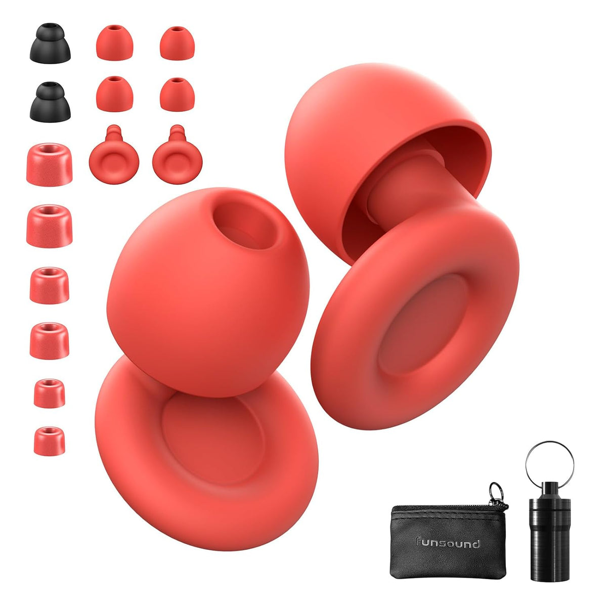 Ear Plugs for Sleeping Noise Reduction Reuseable, Concerts, Focus, Travel, Work, High Fidelity – 7 Pairs Eartips – Flexible Soft – Touch – NRR of 24 and 27 dB Noise Cancelling (Red)