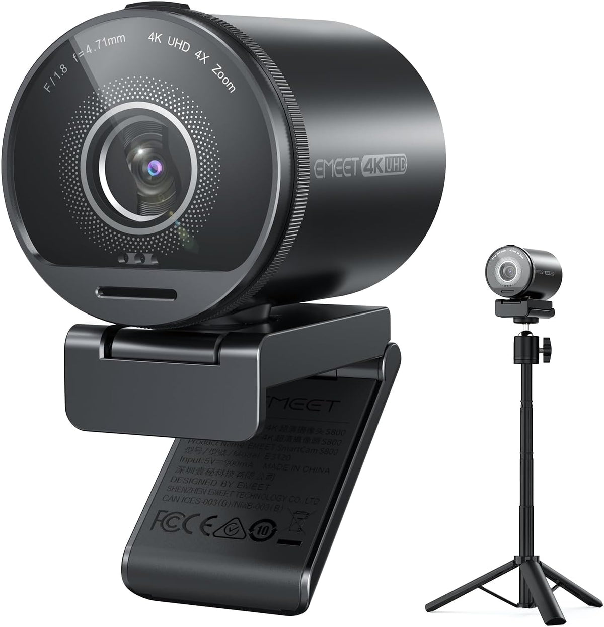 EMEET SmartCam S800-4K Webcam with Tripod for Streaming, Sony 1/2'' Sensor, Supports HDR, PDAF&TOF Dual-autofocus, 1080P@60FPS, Adjustable Heights with 360° Swivel Head, Perfect for Live Streaming