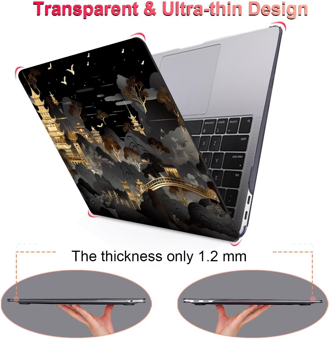 for MacBook Air 13 inch Case 2021 2020 2019 2018 Release A2337 M1 A2179 A1932 Retina Display Touch ID, Crystal Black Pattern Plastic Hard Shell Case for Mac Air 13 M1, Tide Illustration 1