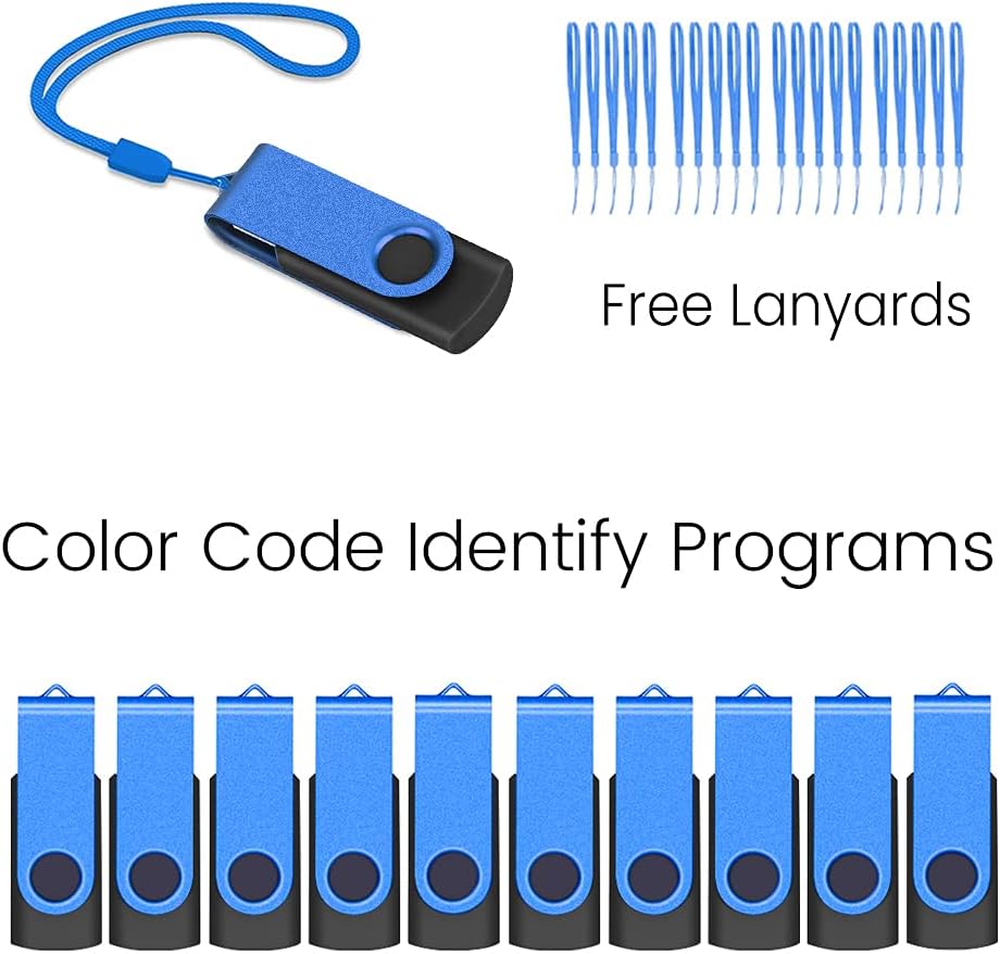 ABLAZE Flash Drives 2GB 20 Pack, USB 2.0 Thumb Drive Bulk with Lanyards Swivel Memory Stick U Disk 2GB Pendrive USB Pack (Blue)