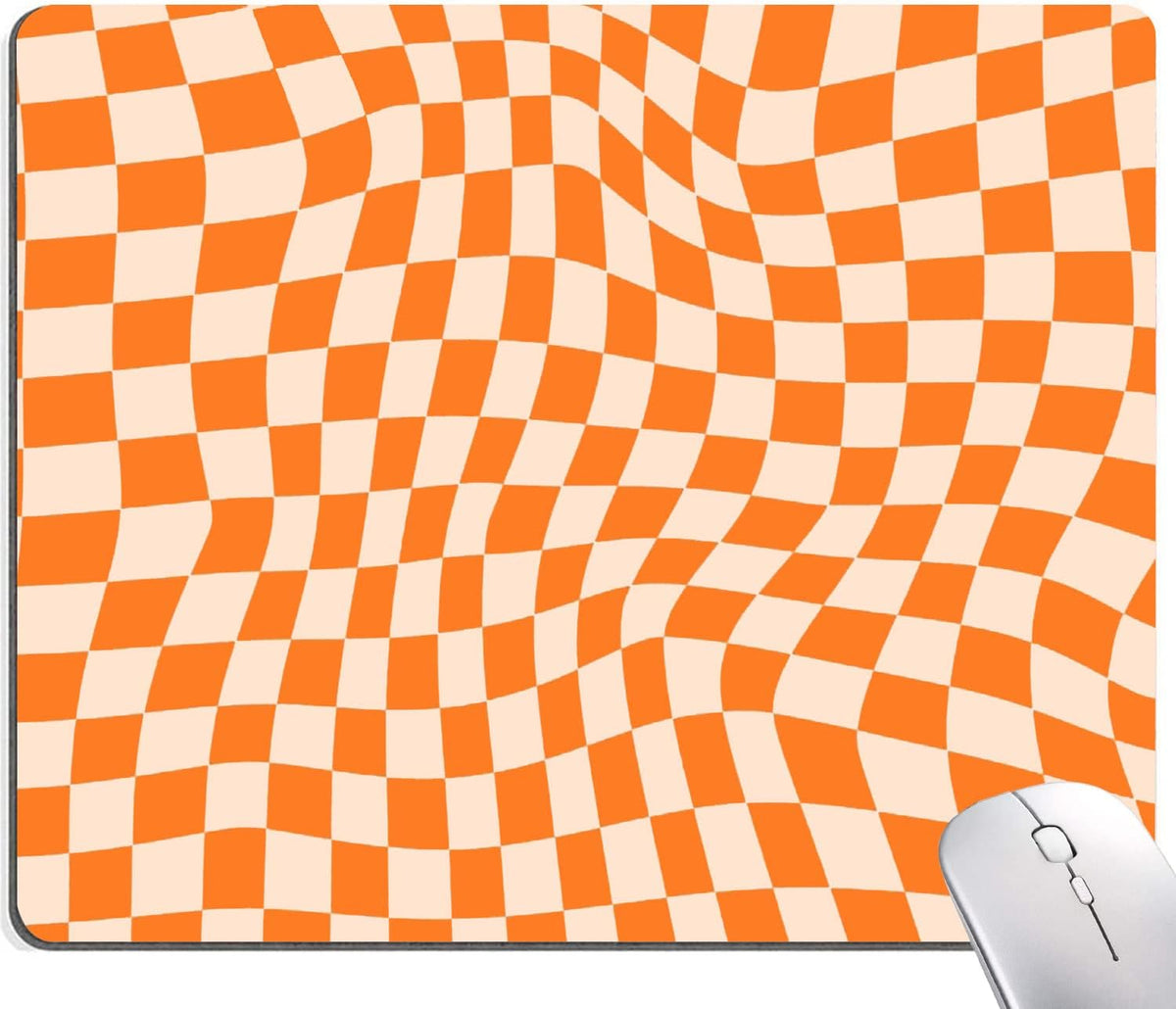 Mouse Pad, Orange Checkered Design Mouse Pad, Washable Square Cloth Mousepad for Office Laptop, Non-Slip Rubber Computer Mouse Pads for Wireless Mouse, Cute Mouse Pads for Desk