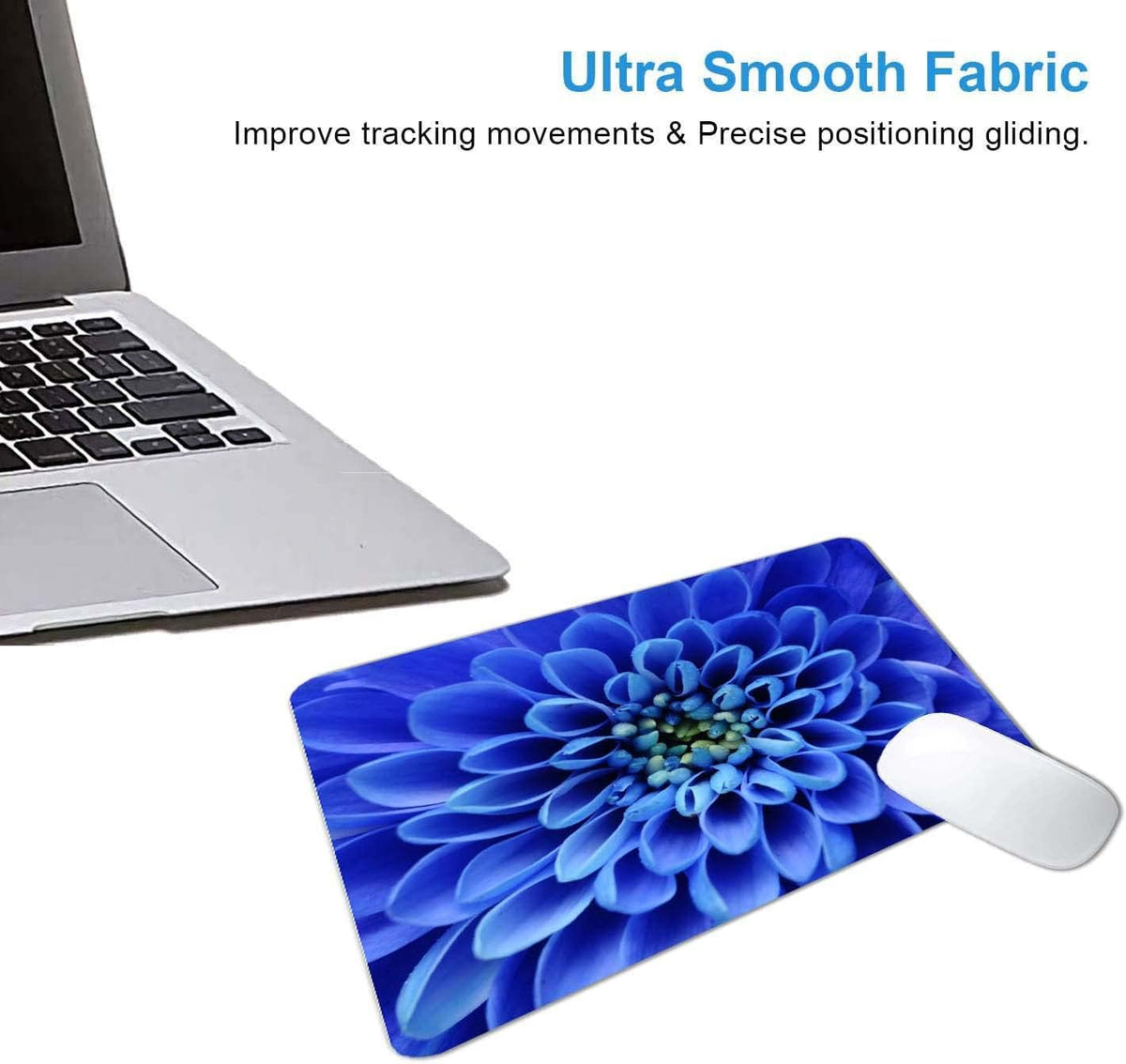 Blue Flower Mouse Pad,Cute Floral Mouse pad,Custom Small Mouse Pads with Designs,Portable Office Non-Slip Rubber Base Wireless Mouse Pad for Laptop