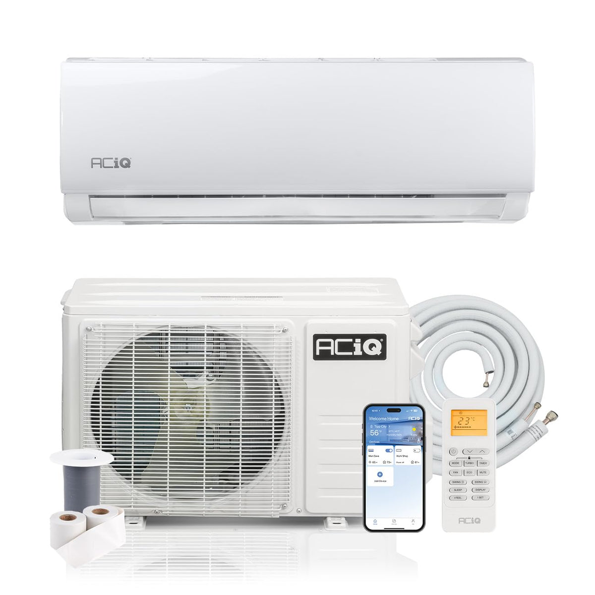 ACiQ 20 SEER2 Essentials 9000 BTU Single Zone Mini Split Heat Pump System with 16ft Line Set - R32 | .75 Tons, AC/Heating Unit,