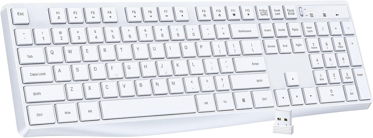 Lovaky Wireless Keyboard, 2.4G Ergonomic Wireless Computer Keyboard, Enlarged Indicator Light, Full Size PC Keyboard with Numeric Keypad for Laptop, Desktop, Surface, Chromebook, Notebook, Snow White