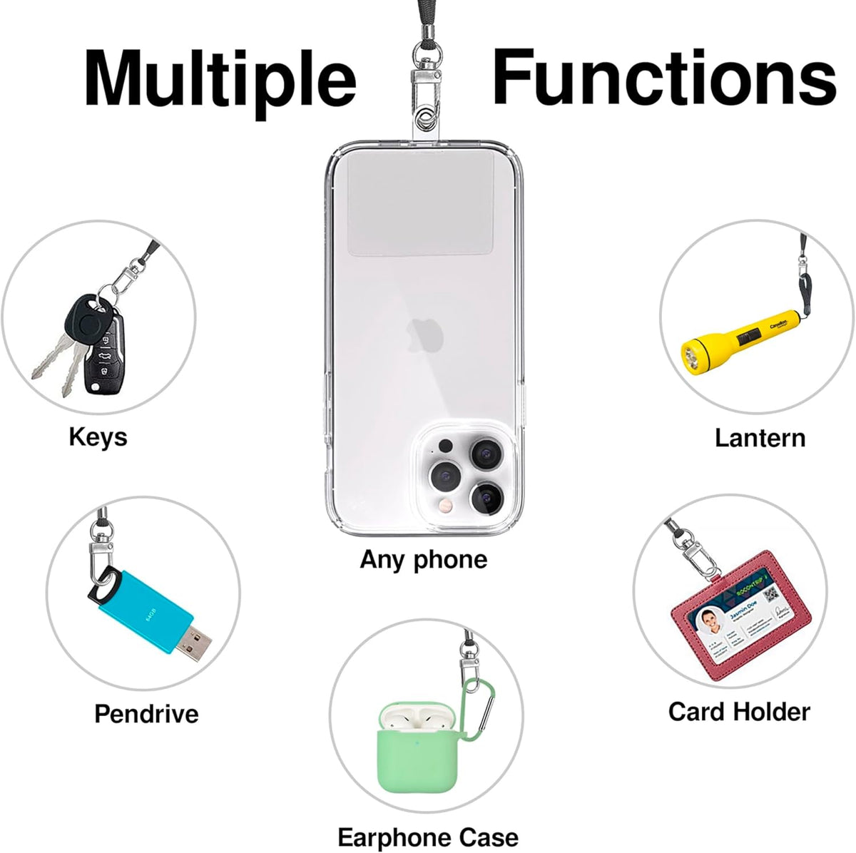 T B O C Cell Phone Lanyard [Black] - Comfortable Universal Smartphone Lanyard - Easy to Use Neck Phone Holder [Clear Patch] - Adjustable Length Phone Strap Crossbody - Fits All Mobile Phones