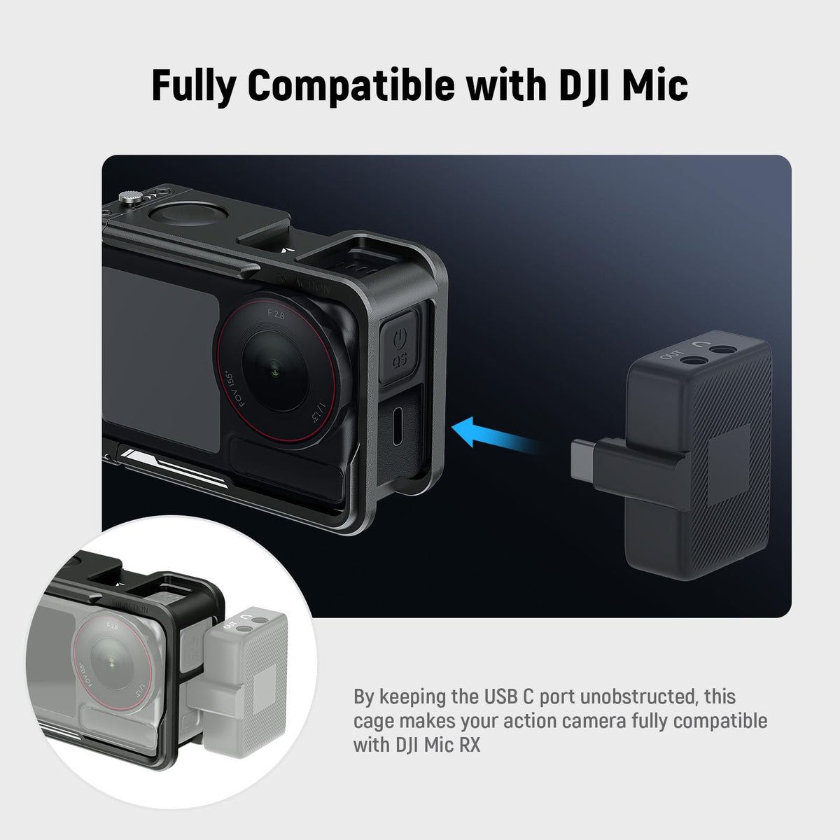NEEWER Action Camera Cage for Osmo Action 5 Pro / 4/3, Protective Metal Video Rig with Cold Shoe, 1/4" Thread, Shutter Button Compatible with DJI Mic