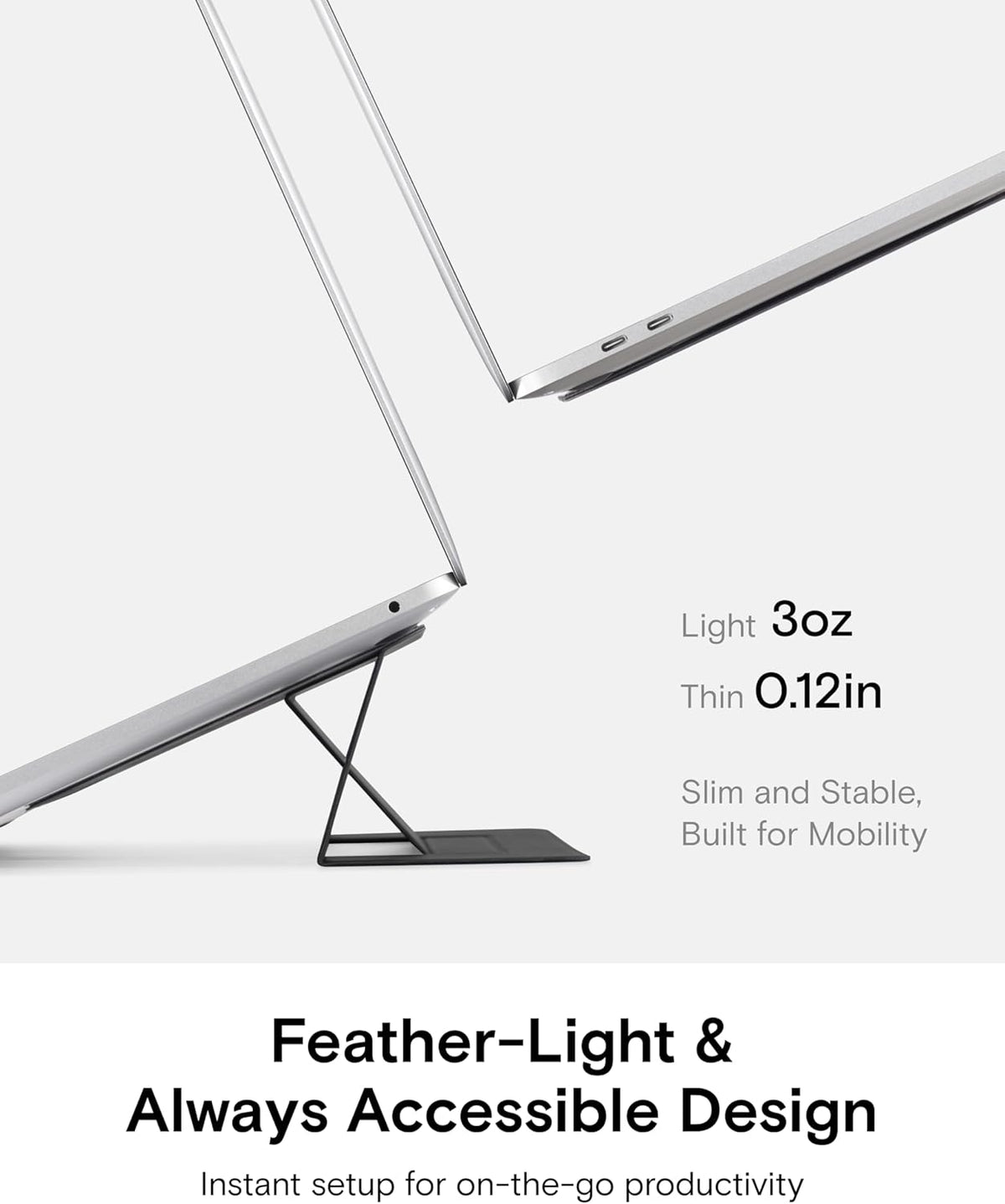 MOFT Laptop Stand for Desk, Adhesive MacBook Computer Stand with 2 Adjustable Viewing Angles, Foldable and Portable Laptop Riser Compatible with 11"-16" Laptops, Black