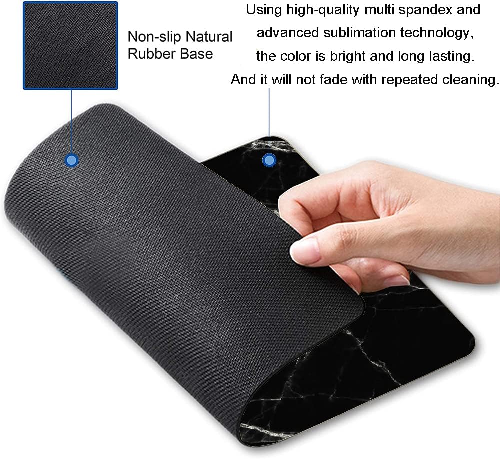 Black Marble Mouse Pad, White Texture Marble Mouse Pad Custom Design, Square Waterproof Mouse Pad Non-Slip Rubber Base MousePads for Office Laptop, 9.5 inch x7.9 inch x0.12 inch Inch