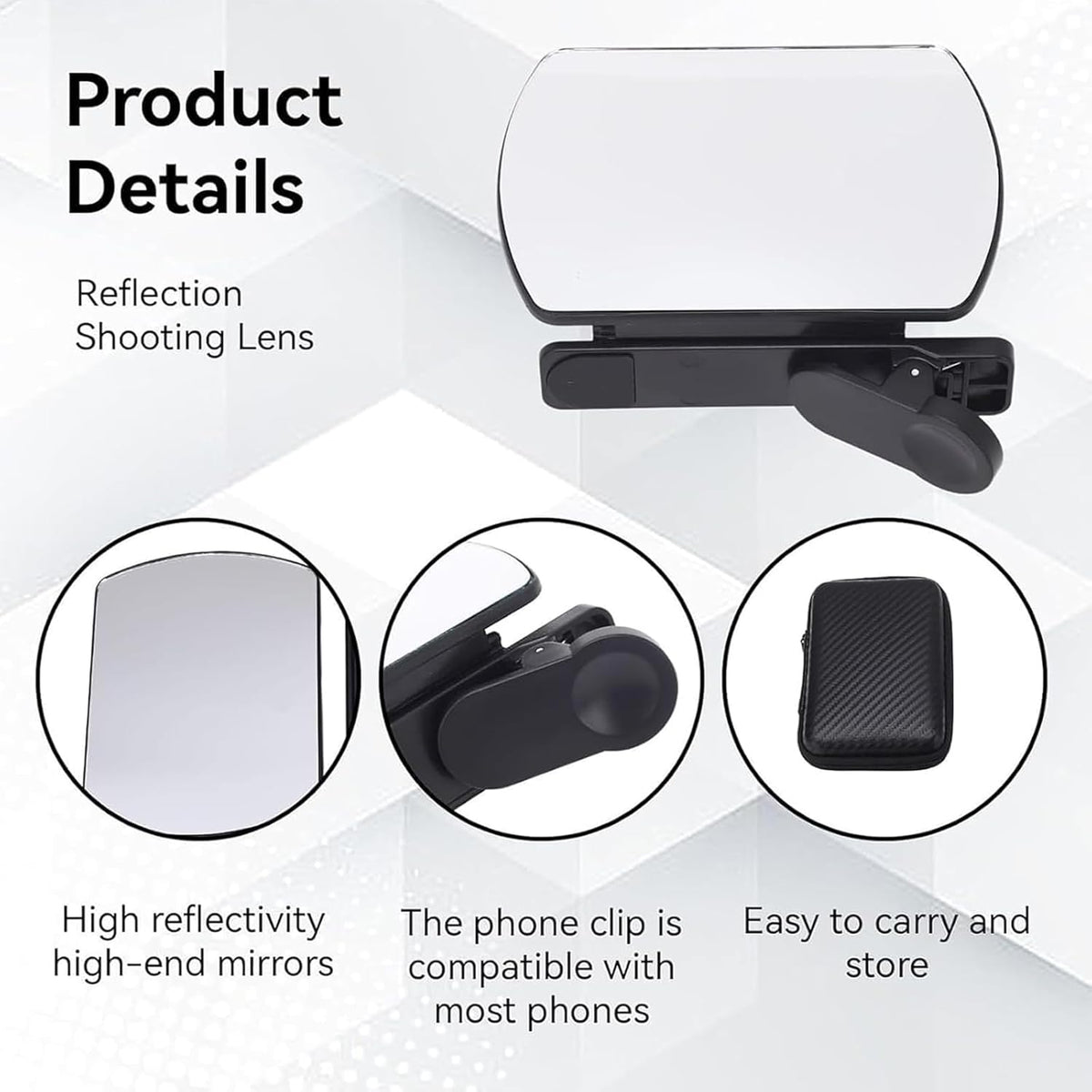 Mirror Effect Lens - Capture Stunning Reflections Instantly, Smartphone Camera Mirror Reflection Clip Kit, Adjustable HD Glass Smartphone Photography Flip Mirror, for Travel Photography (Black+White)