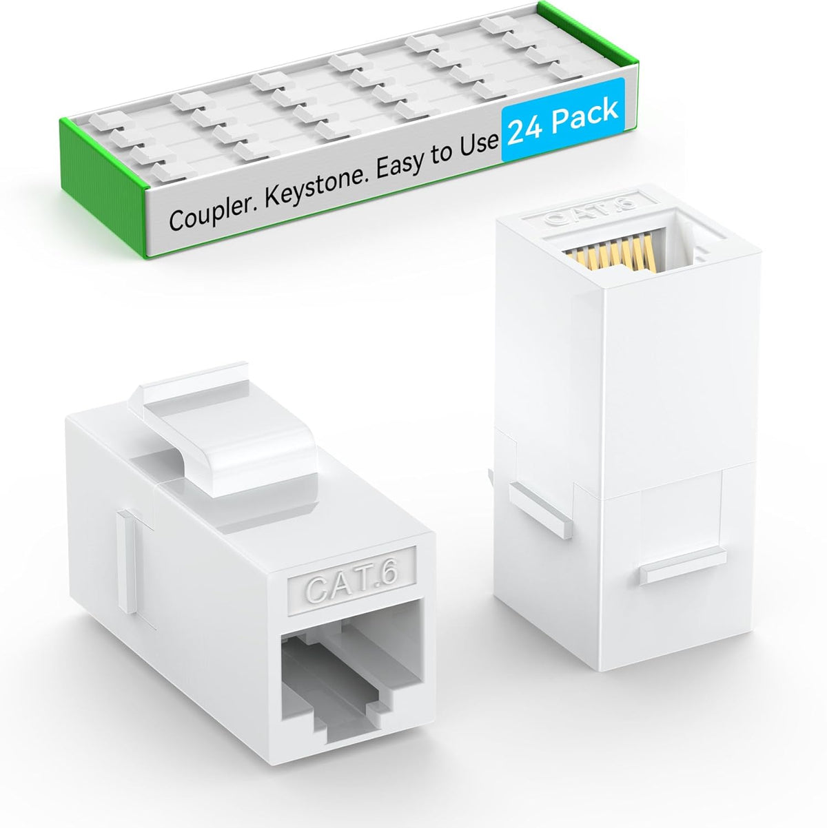 CAT6 RJ45 Keystone Coupler (24 Pack), Cat6 Keystone Jack Female to Female, Cat 6 Inline Keystone Jacks for Wall Plate & Patch Panel, RJ45 Ethernet Coupler White