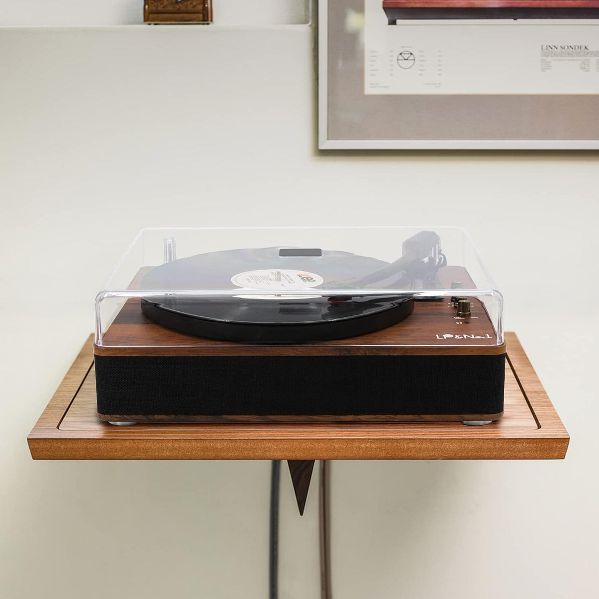 LP&NO.1 Record Player Turntable with Built-in Speakers and USB Play&Recording Belt-Driven Vintage Phonograph Record Player 3 Speed for Entertainment and Home Decoration（Mahogany Wood）