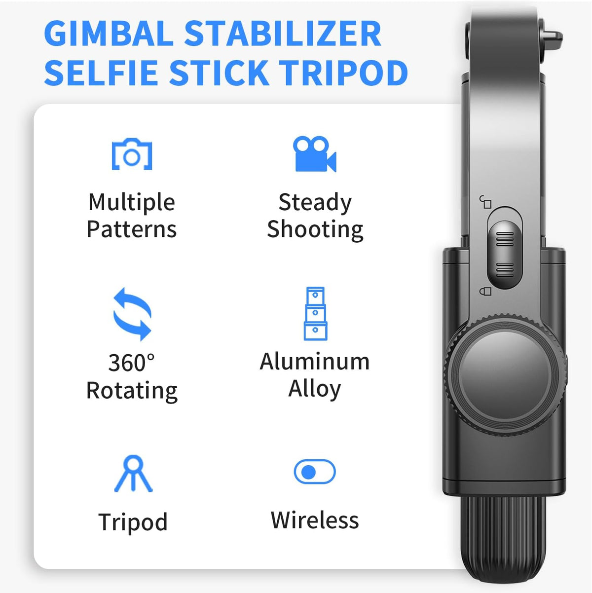 Gimbal Stabilizer for Smartphone ，with Retractable Selfie Stick and Tripod，1-Axis Multifunction Remote 360°Automatic Rotation， Auto Balance for iPhone/Android