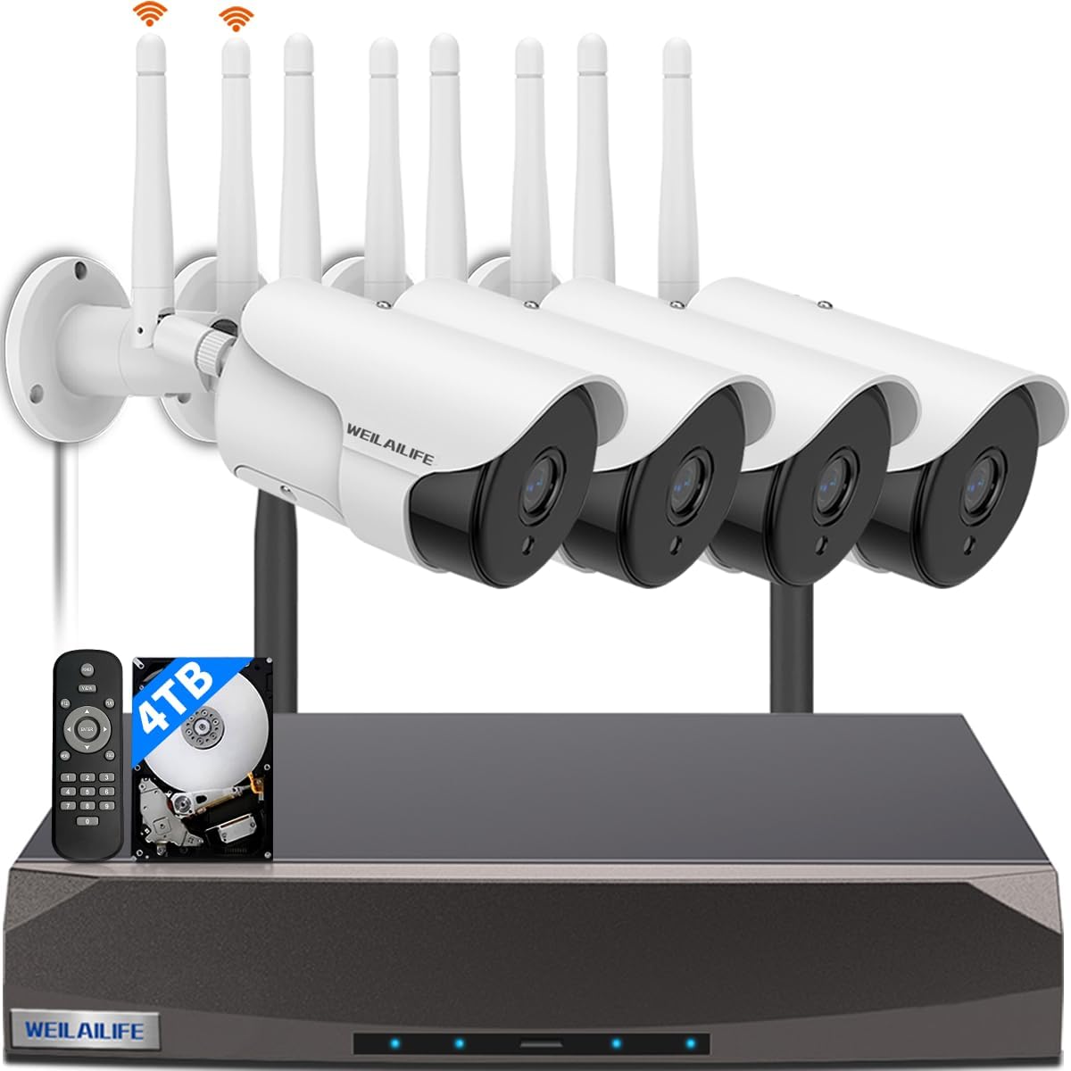 【2-Way Audio & Super Night Vision】 Outdoor Wireless Security Camera System, Wireless DVR System, WiFi Video Surveillance, Home Security Cameras