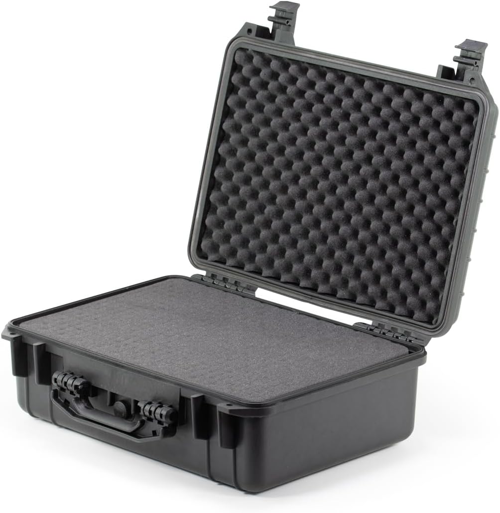 Waterproof Hard Case - Crushproof & Dustproof - Foam Protection - Pressure Equalization Valve - Portable Protective Storage Box for Travel, Hunting, Military, Tactical - 19-Inch (Black)