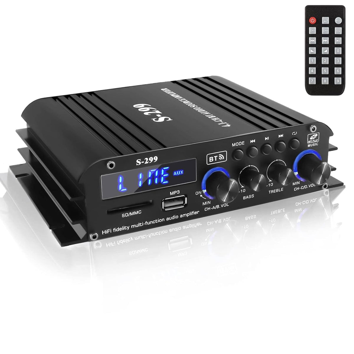 4.1 Channel Bluetooth 5.0 Mini Audio Amplifier Receiver, 4×50 W + Active Subwoofer SUB Jack Output – Hi‑Fi Car & Home Amplifier for Speaker