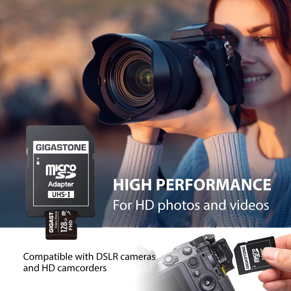 GIGASTONE 128GB Micro SD Card 5-Pack, A1 V30 4K Video Recording, Compatible with Security Camera, Dash Cam, Drone, 100MB/s MicroSDXC Memory Card UHS-I, with Adapter