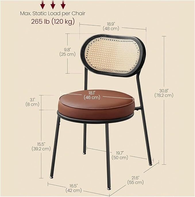 Adjustable Office Computer Chair with Armrest 1pcs Leather Upholstered Accent Dining Chairs with Woven Rattan Backrest(Coffee Brown)