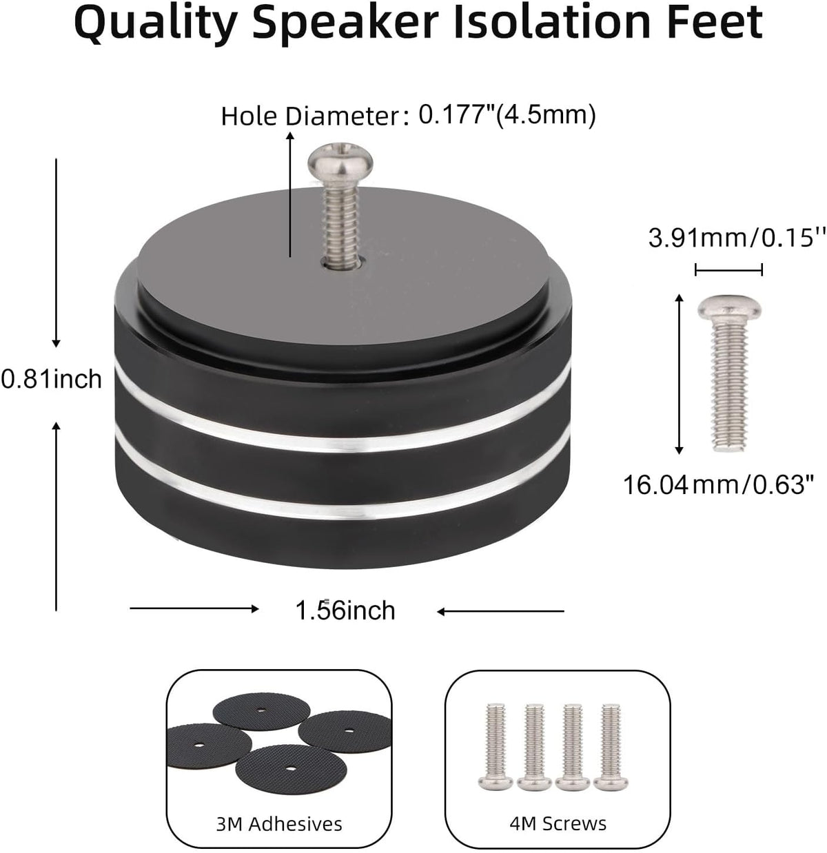 Monosaudio 4Pcs 40x20mm Speaker Isolation Feet Single-sided 3M Adhesives Speaker Spike Pads with Non-Slip Rubber Rings for Audio,Speakers, Subwoofers, Home Theater, Turntable DAC Feet Pad(Black Color)