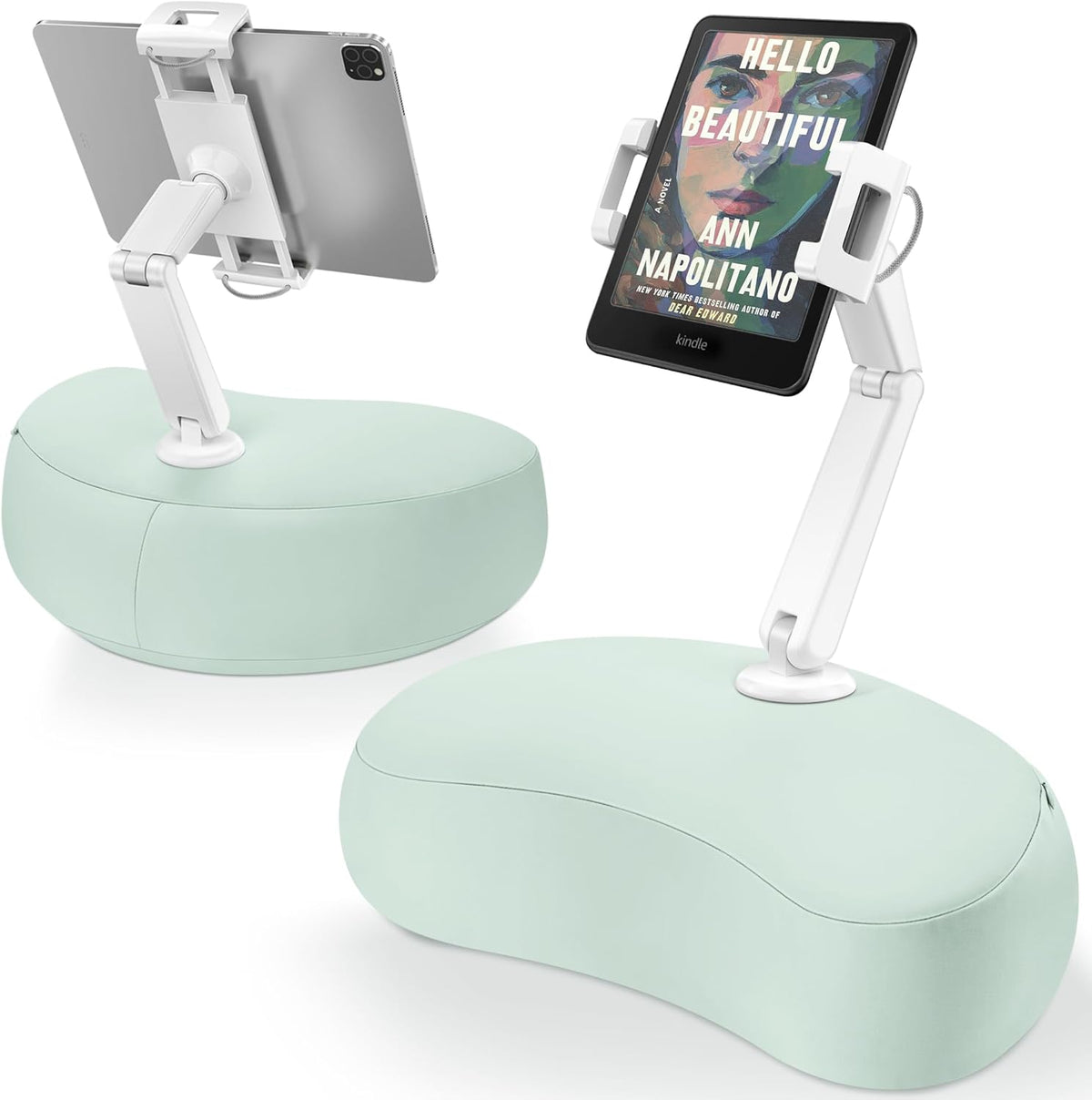 AboveTEK Tablet Pillow Stand for Bed, Hands-Free 360° Adjustable iPad Pillow Holder for Lap Reading w/Soft Bean Bag, Ideal Gift for Mom, Fits 4.7" to 12.9" Tablet, Phone, Kindle - Cyan