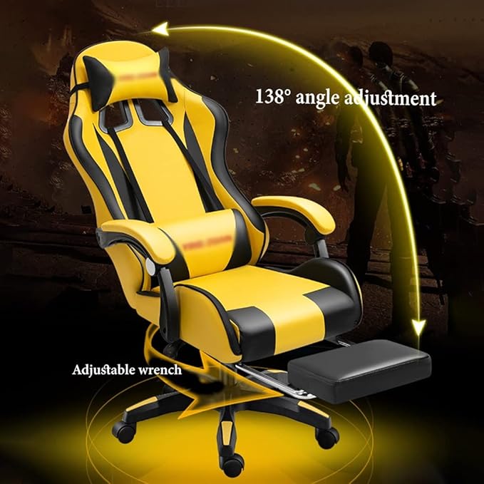 GIZNXBA Gaming Chair with Footrest Ergonomic Computer Chair Gaming Lumbar Support Backrest and Seat Height Adjustable Swivel Recliner Racing Office Chair Video Game Chair (Color : /Yellow)