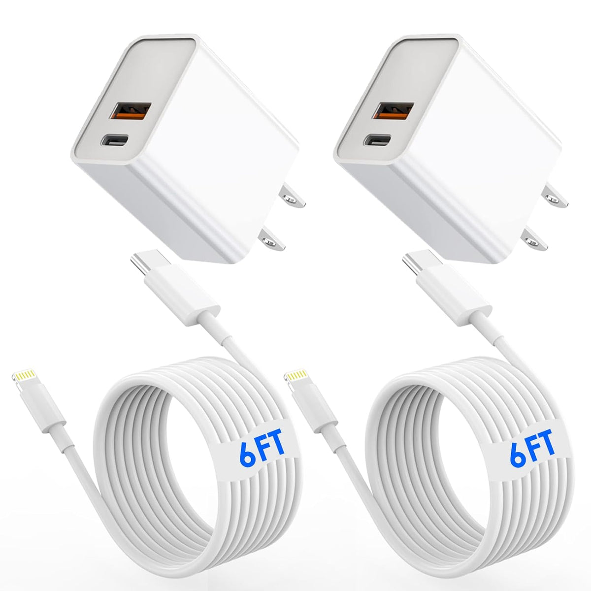 iPhone Fast Charger,[MFi Certified]2Packs 20W Dual Port PD/QC3.0 USB C Wall Charger with 6FT USB C to Lightning Cable Data Sync Cord For Apple iPhone 14 13 12 11 Pro Max X Xr Xs Max 8Plus, AirPods Pro